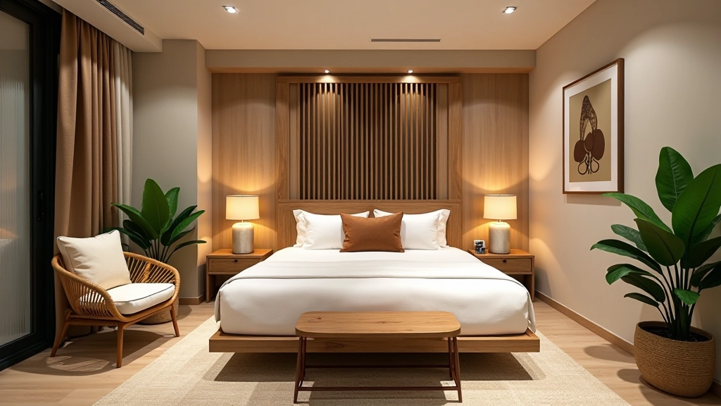 Condo bedroom with tropical styling