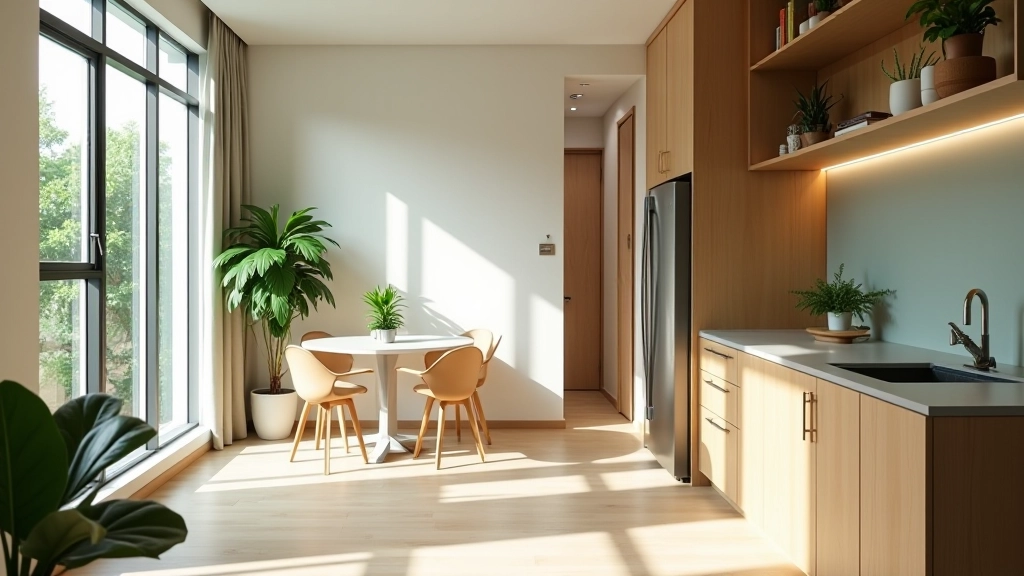 Modern Singapore interior design showcasing space optimization in compact living room with tropical-inspired décor